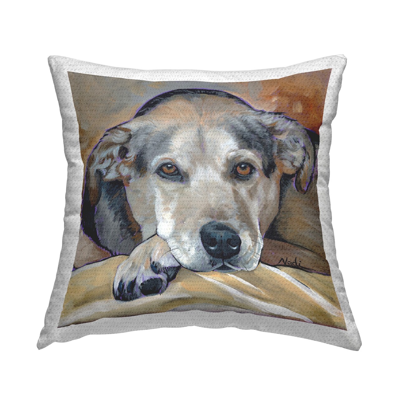 Traditional Resting Dog Design by © Nadi Spencer Outdoor Printed Pillow